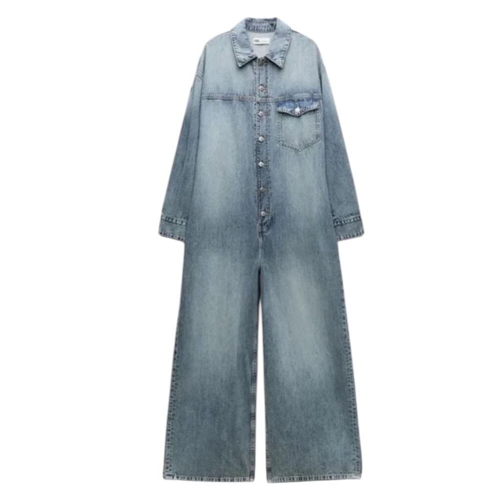 Zara Woman TRF Long Denim Jumpsuit 4365/280 Sz XXL